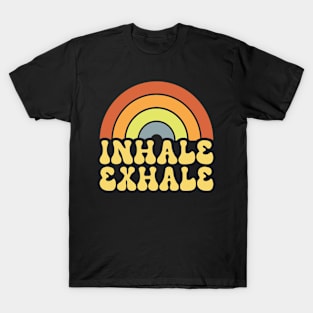 Retro Rainbow Inhale Exhale - Positivity Quote T-Shirt